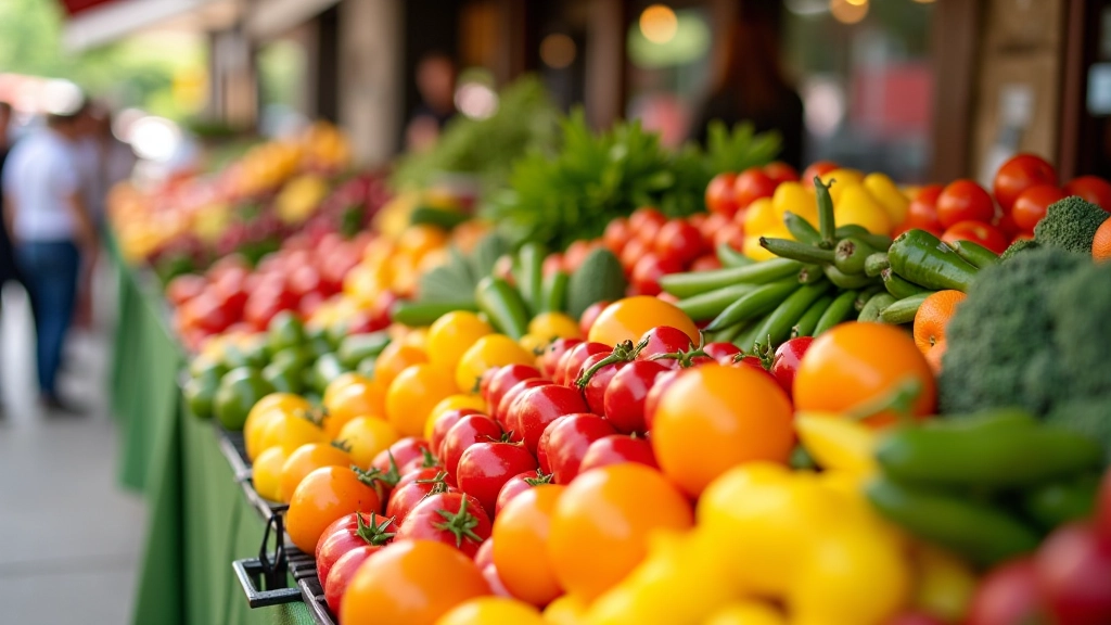 Étalage coloré de fruits et légumes frais à un marché local français