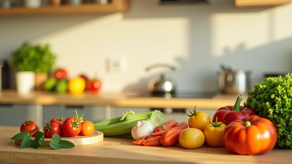 Famille française autour d'une table avec des aliments frais du marché local